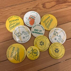 Vintage wright state university buttons pins